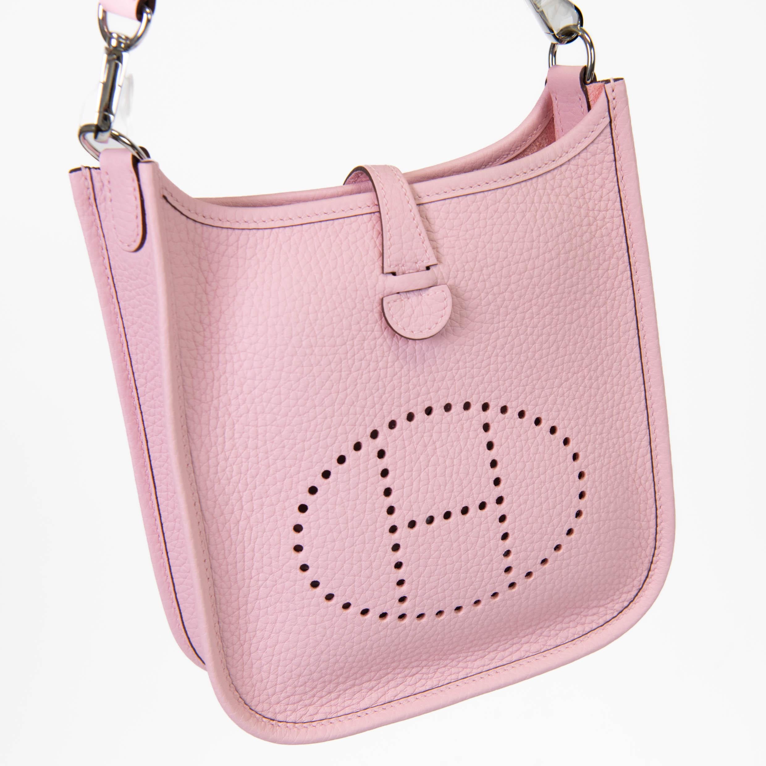 Hermes Rose Pink Taurillon Clemence Leather Evelyne TPM For Sale 3