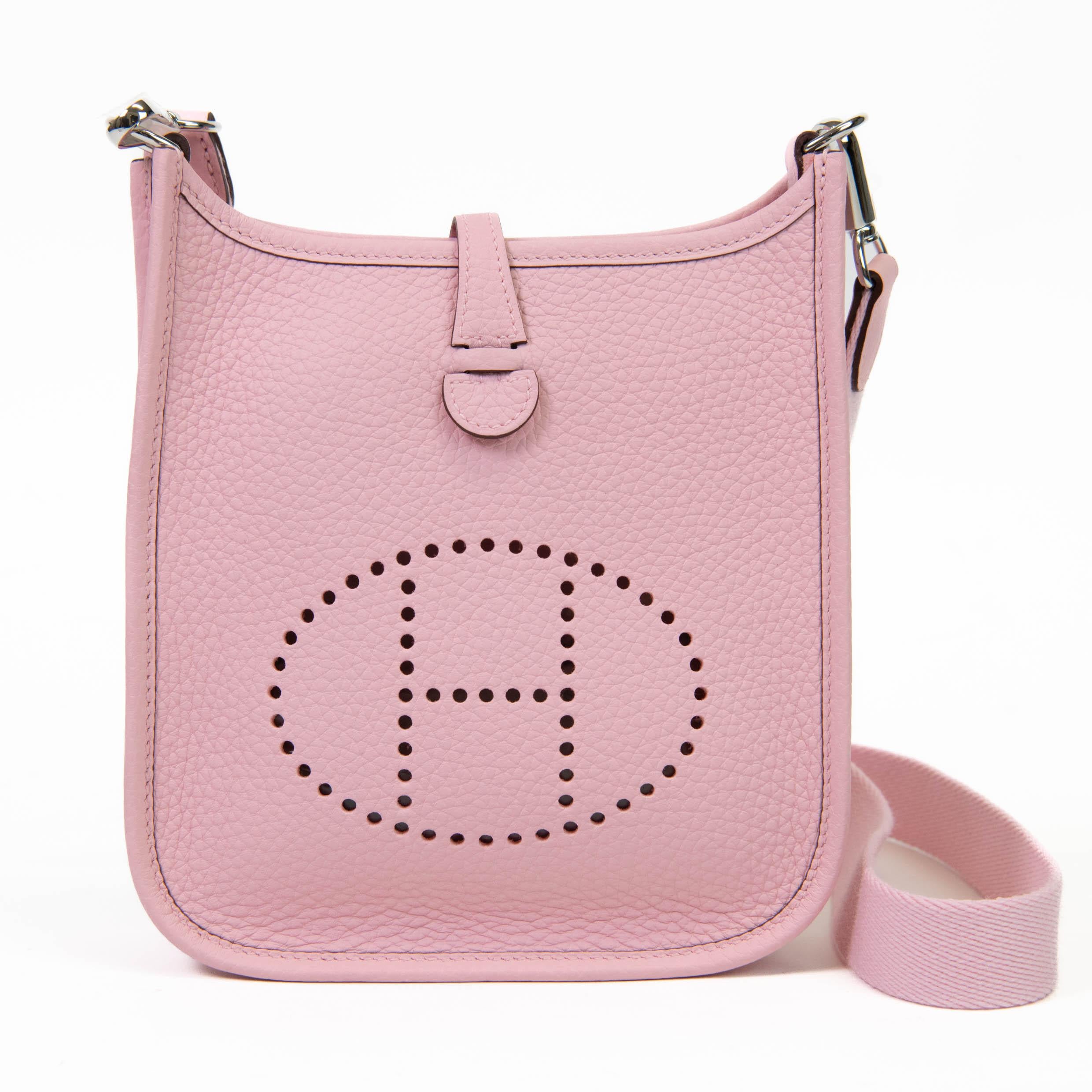 Hermes Rose Pink Taurillon Clemence Leather Evelyne TPM For Sale