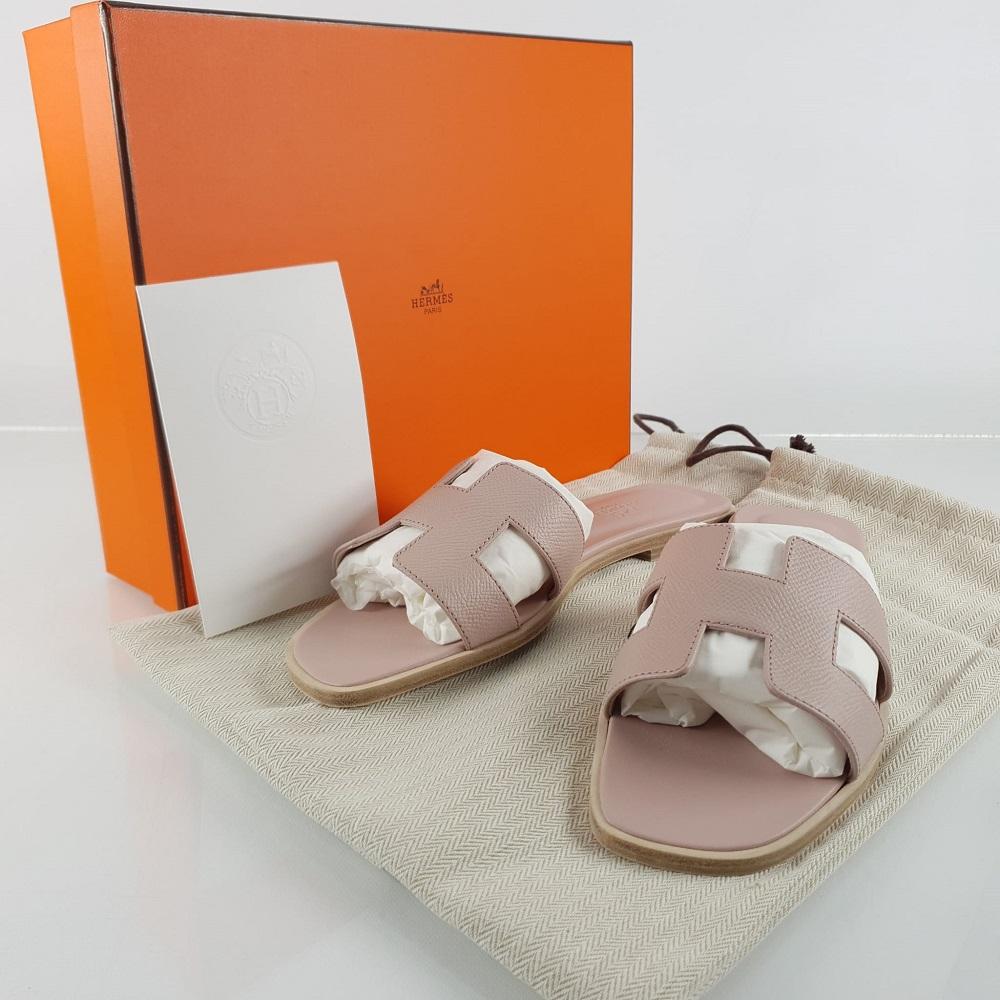 Hermes Rose Porcelaine Epsom Oran sandal size 38 2
