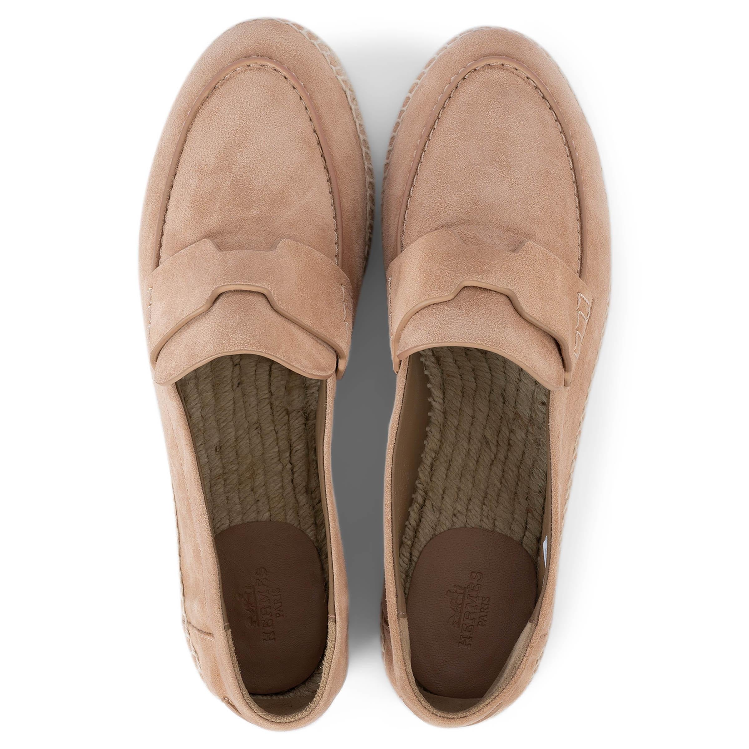 Women's HERMES Rose Porcelaine pink suede TRIP Espadrilles Flats Shoes 41 fit 40 For Sale