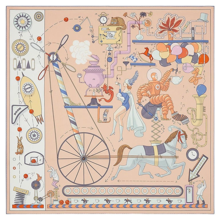 AUTHENTIC Hermes Silk Scarf Coupe De Gala 90 Rose Upcycled Denim
