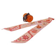 Hermès Rose Poudre, Corail & Jaune silk Funny Ice Cream Twilly
