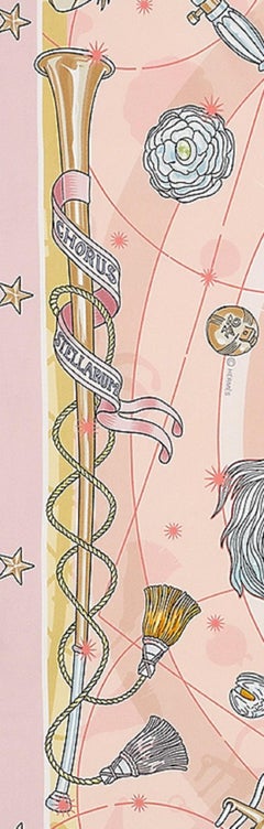 Hermès Rose Poudré / Gris Bleuté / Anis silk Chorus Stellarum scarf 70