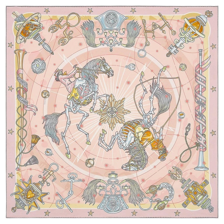 Hermès Rose Poudré / Gris Bleuté / Anis silk Chorus Stellarum scarf 70 ...