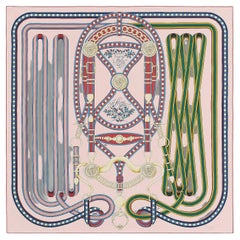 Hermes Rose Poudre / Vert / Bleu Grand Tralala scarf 90