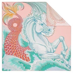 Hermes Rose Poudré / Vert / Corail Cheval Sirene Double Face scarf 90