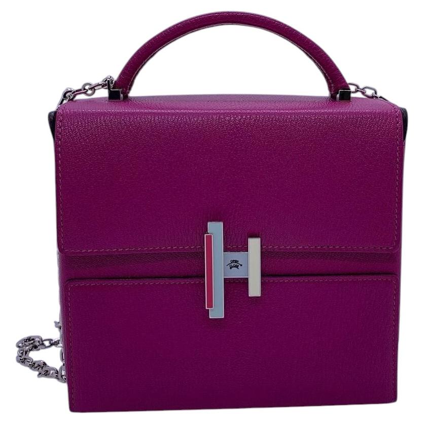 Hermes Rose Pourpre Chevre Mysore Cinhetic Borsa a catena con manico superiore Boxy