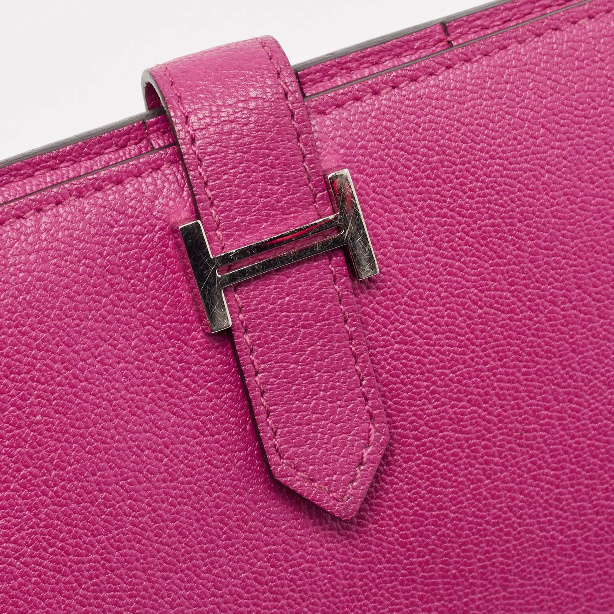 Hermes Rose Pourpre Chevre Mysore Leather Bearn Gusset Wallet 1