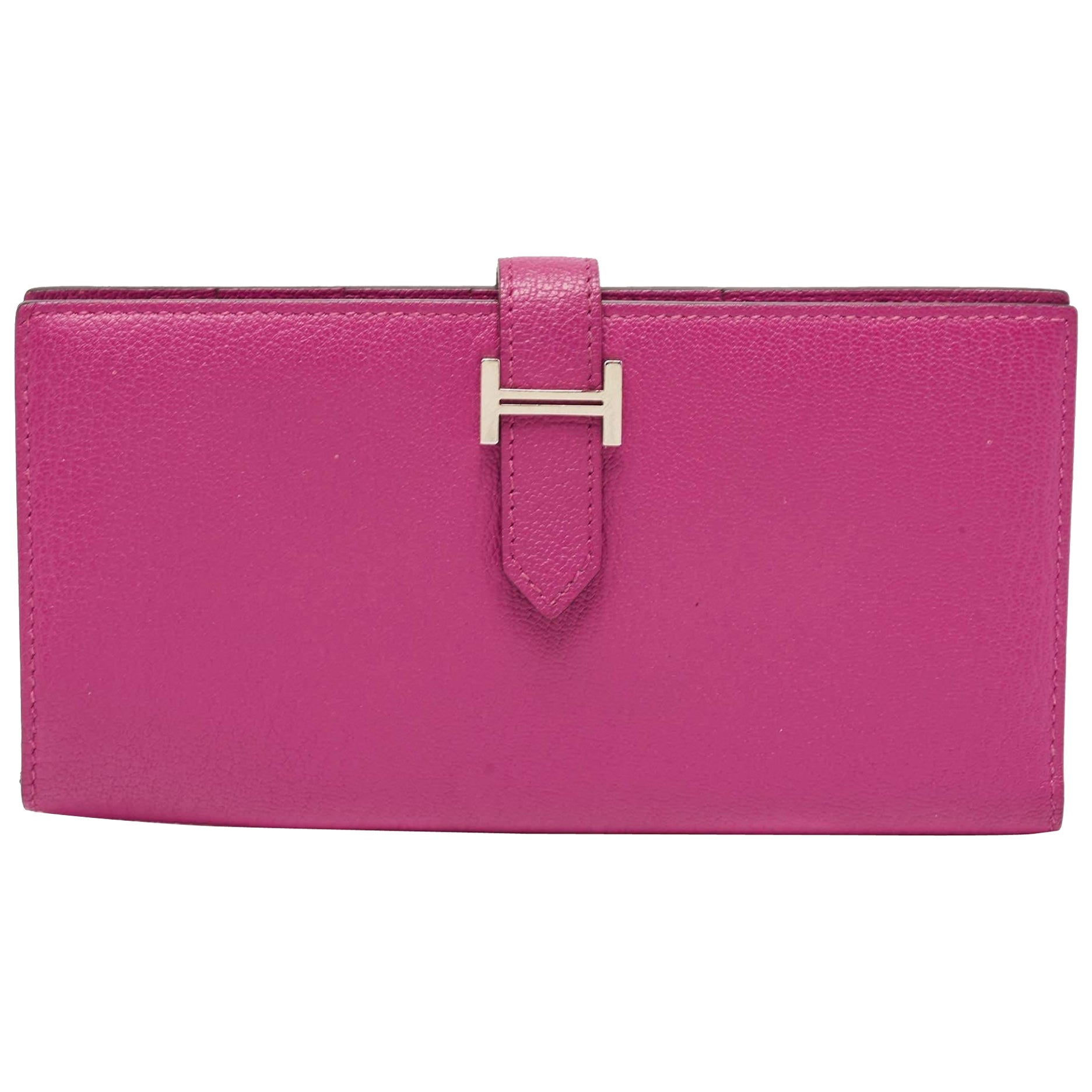 Hermes Rose Pourpre Chevre Mysore Leather Bearn Gusset Wallet