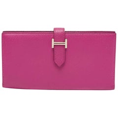 Hermes Rose Pourpre Chevre Mysore Leather Bearn Gusset Wallet