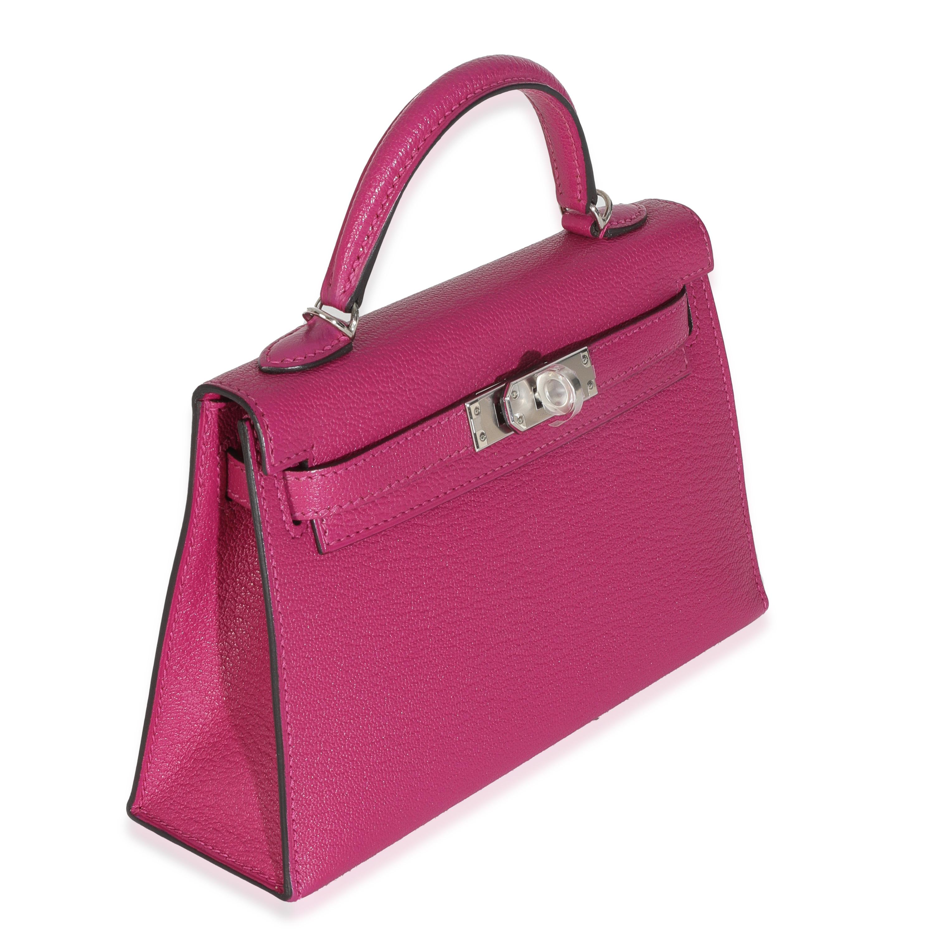 Pink Hermès Rose Pourpre Chevre Mysore Sellier Mini Kelly 20 II PHW For Sale