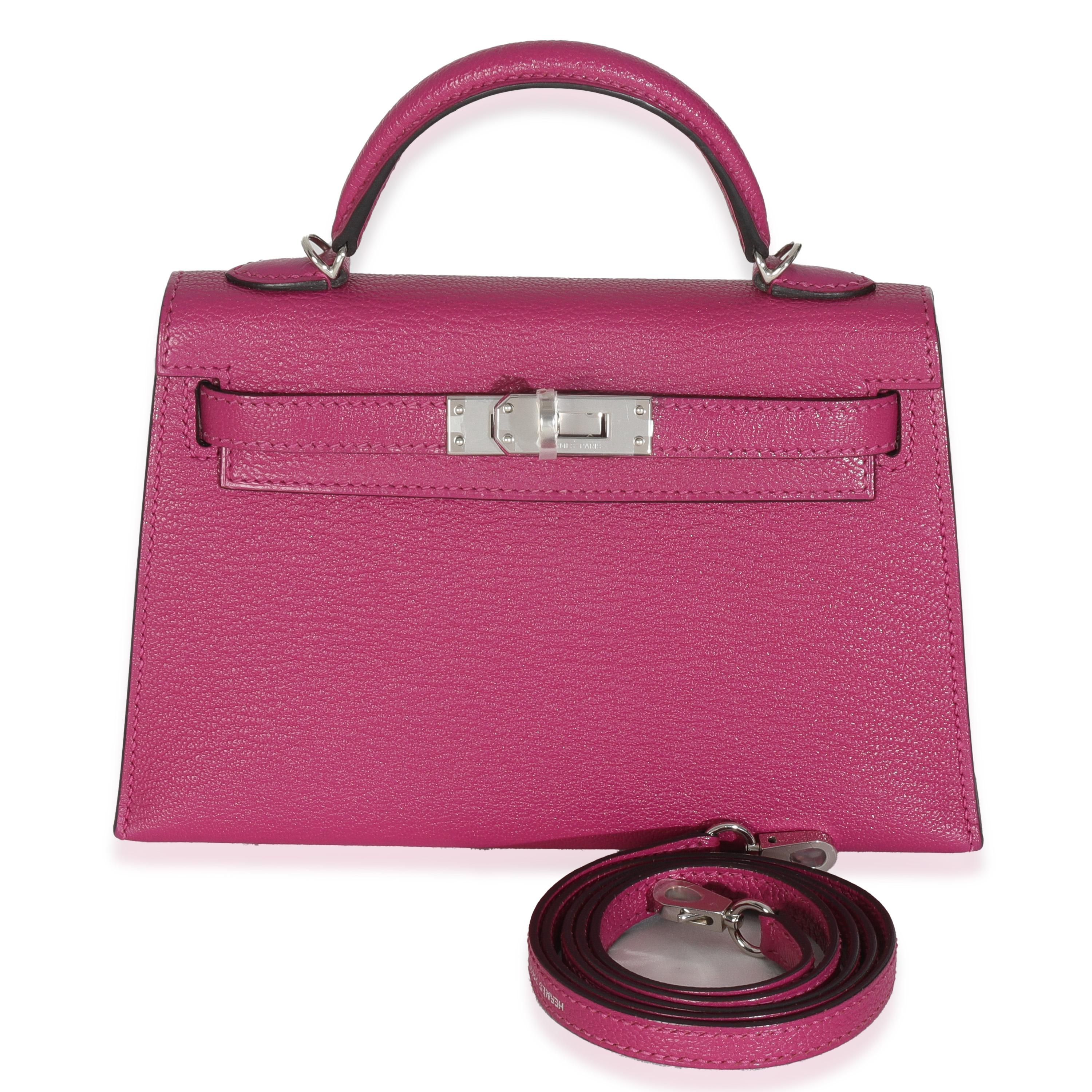 Hermès Rose Pourpre Chevre Mysore Sellier Mini Kelly 20 II PHW In New Condition For Sale In New York, NY