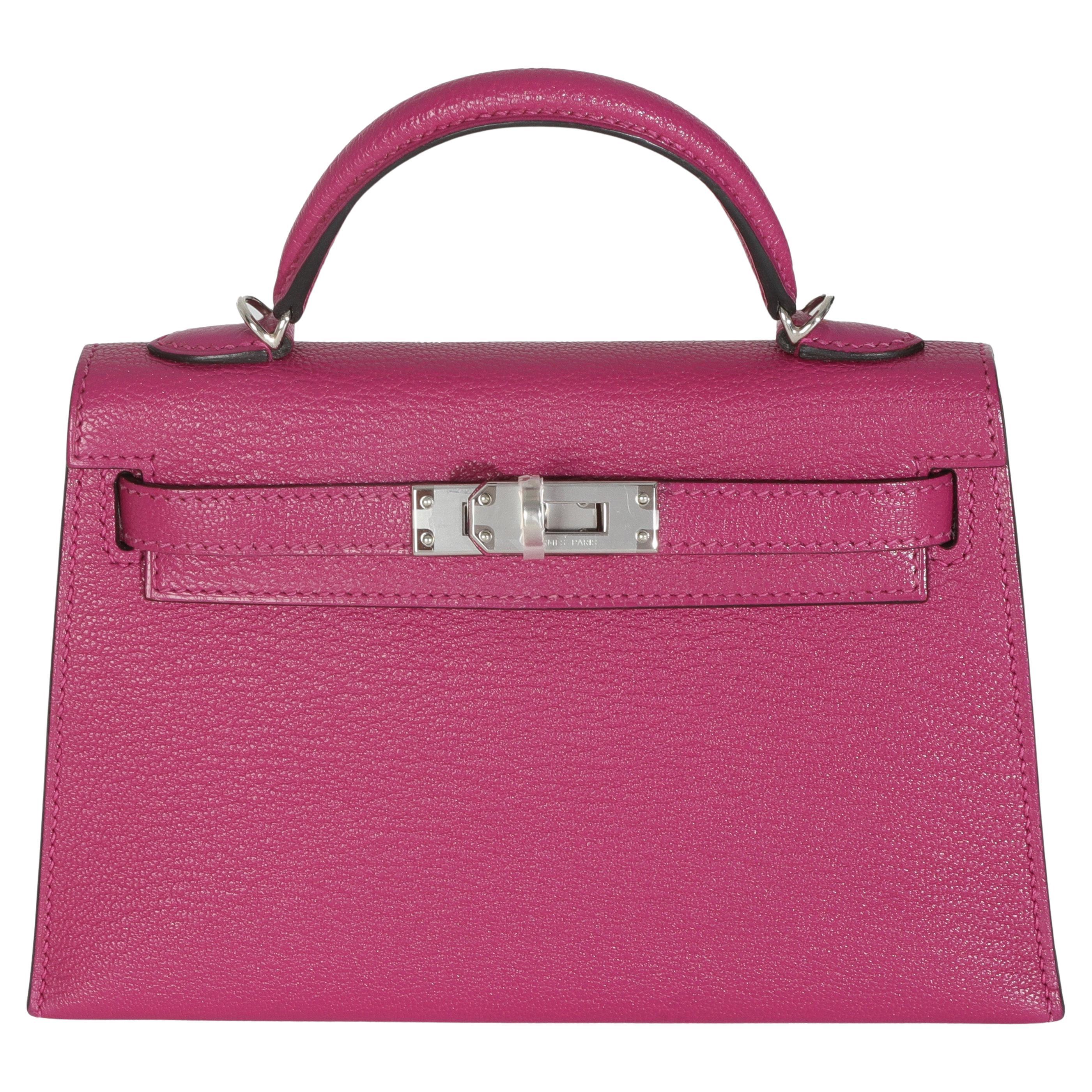 Hermès Rose Pourpre Chevre Mysore Sellier Mini Kelly 20 II PHW For Sale