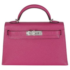 Hermès Rose Pourpre Chevre Mysore Sellier Mini Kelly 20 II PHW