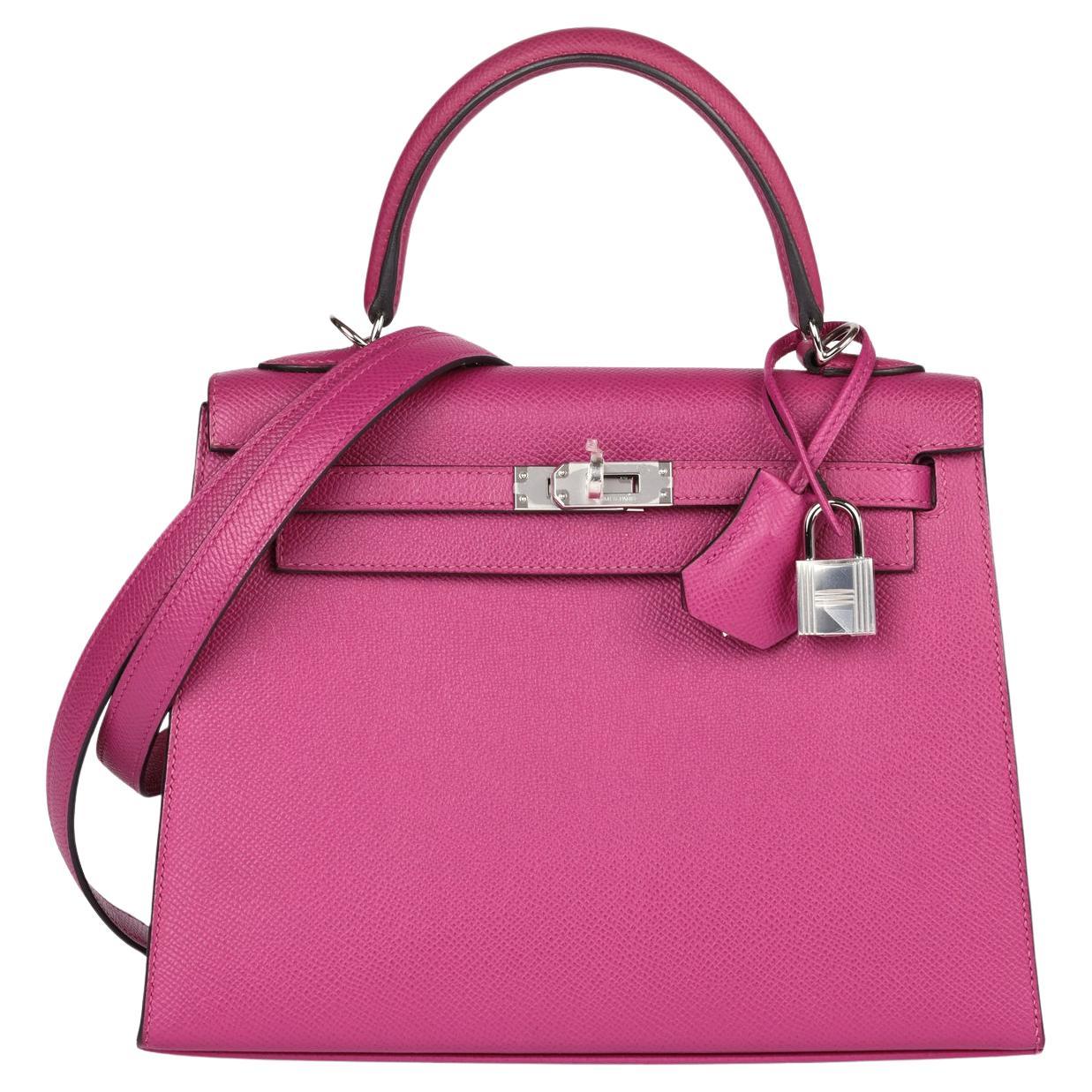 Hermès Rose Pourpre Epsom Leder Kelly 25cm Sellier im Angebot