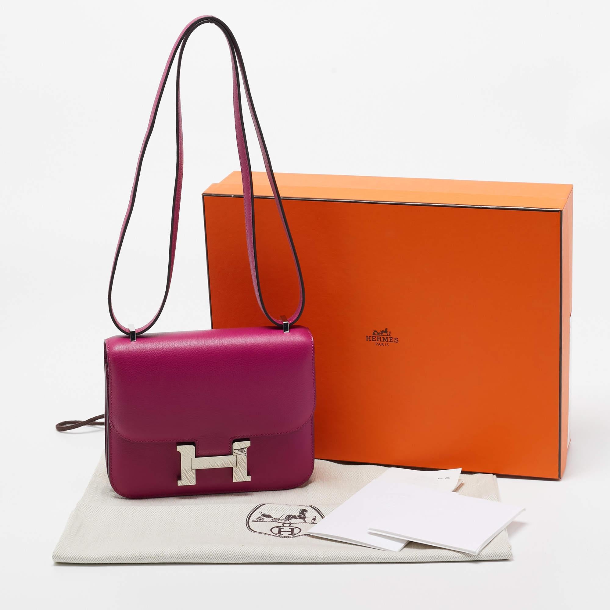 Hermès Rose Pourpre Evercolor Leather Palladium Finish Constance III Mini Bag 8