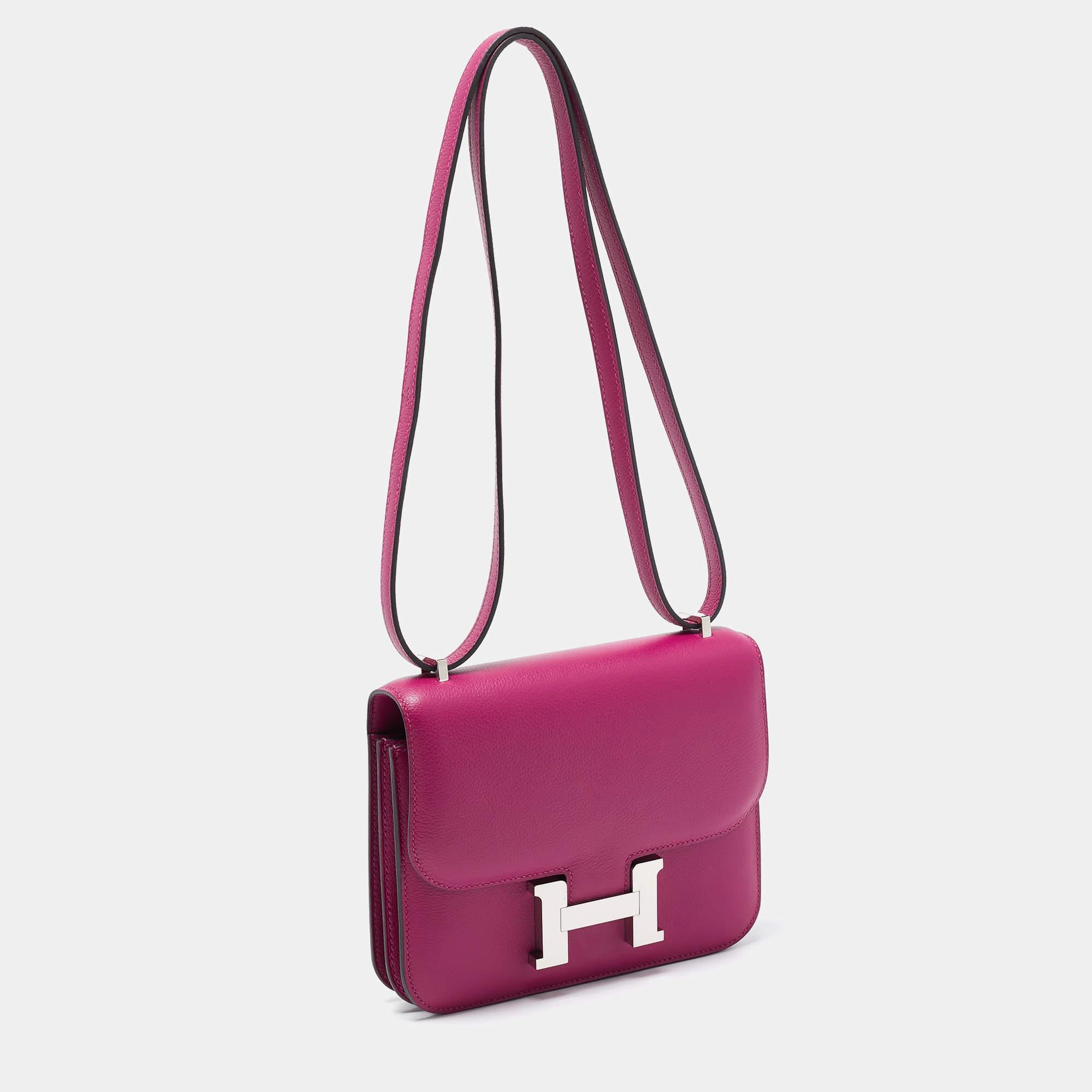 Pink Hermès Rose Pourpre Evercolor Leather Palladium Finish Constance III Mini Bag