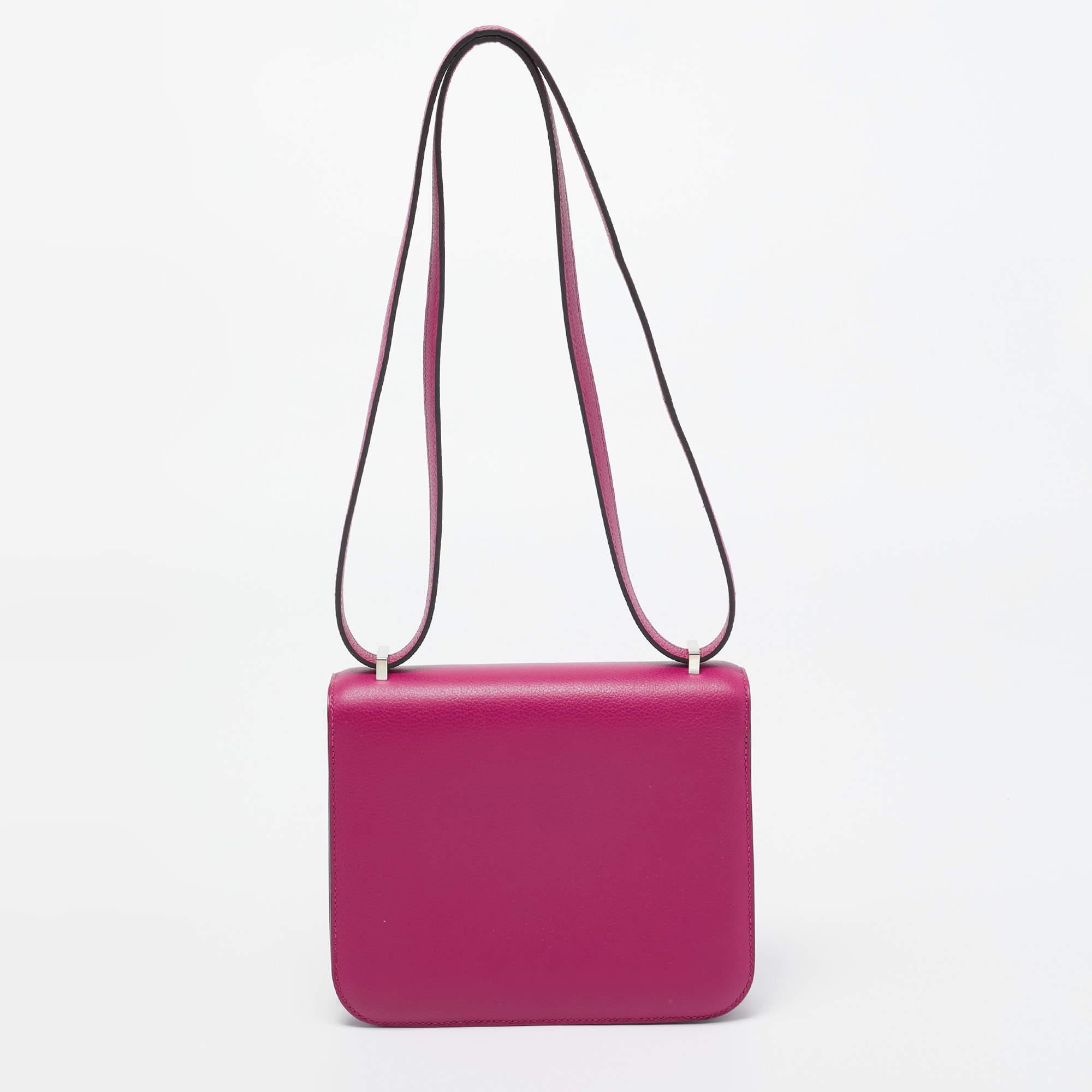 Hermès Rose Pourpre Evercolor Leather Palladium Finish Constance III Mini Bag In Excellent Condition In Dubai, Al Qouz 2