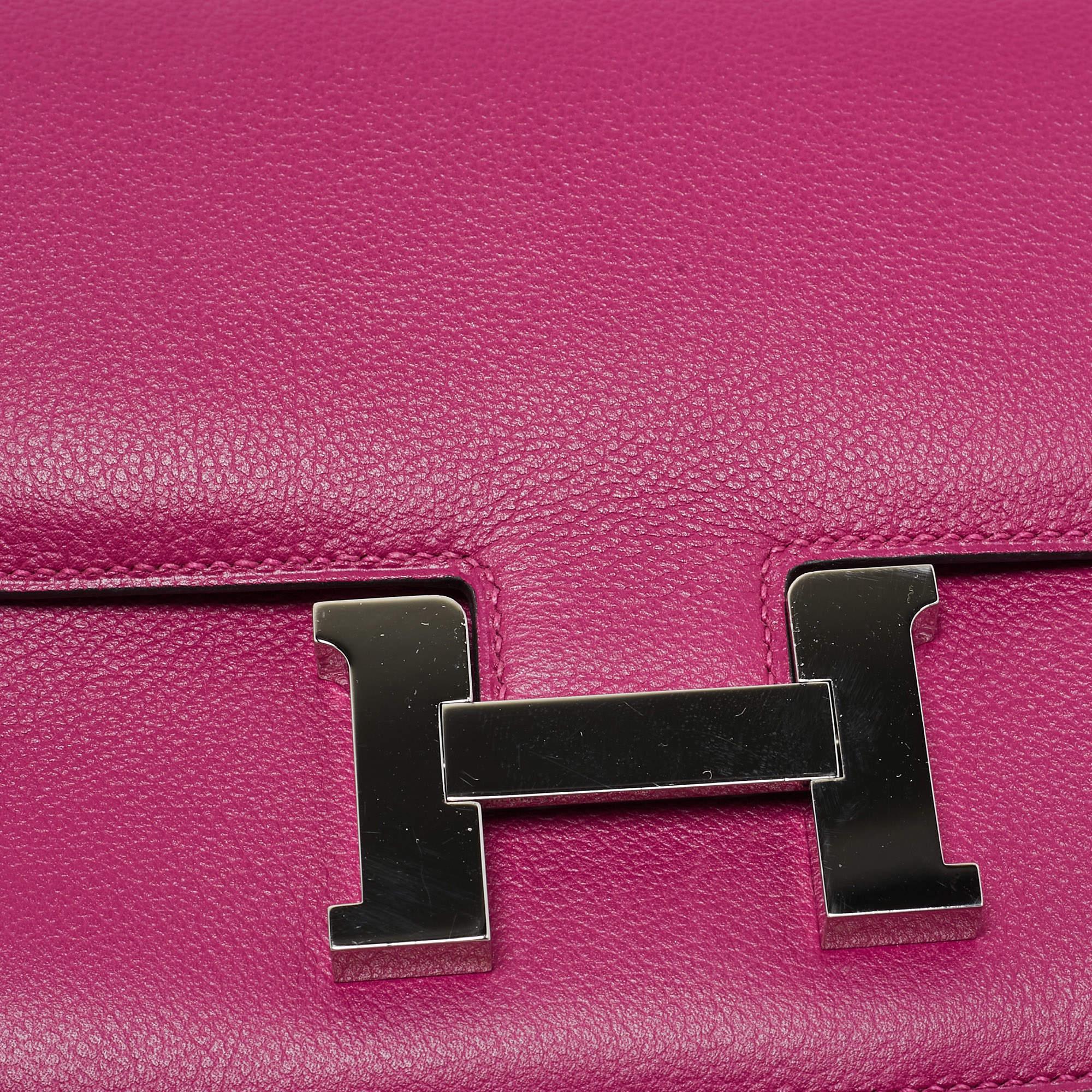 Hermès Rose Pourpre Evercolor Leather Palladium Finish Constance III Mini Bag 4