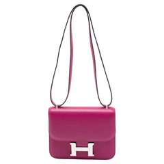 Hermès Rose Pourpre Evercolor Leather Palladium Finish Constance III Mini Bag
