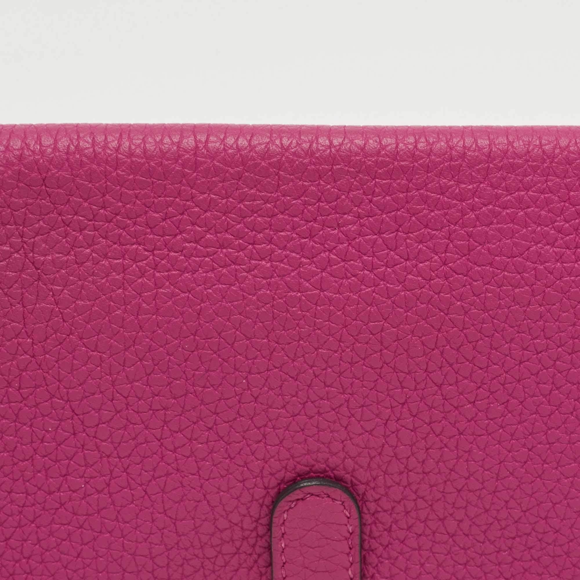 Hermes Rose Pourpre Leather Dogon Compact Wallet 4