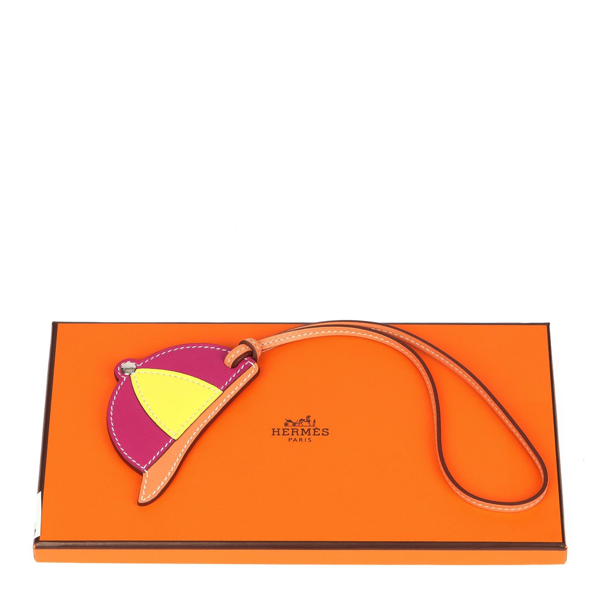 Women's or Men's Hermès ROSE POURPRE & LIME SWIFT LEATHER PADDOCK BOMBE CHARM For Sale