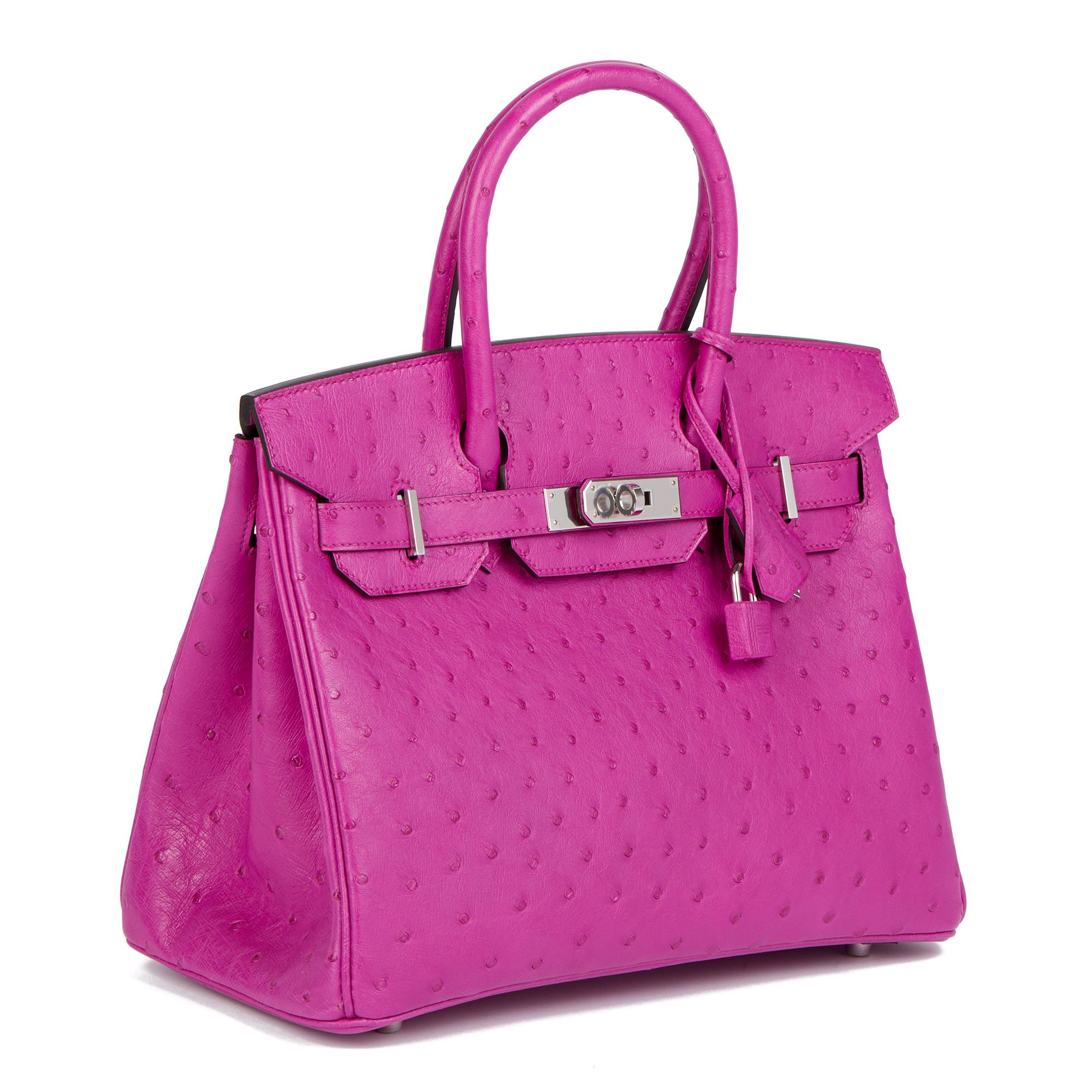 HERMÈS
Rose Pourpre Ostrich Leather Birkin 30cm Retourne

Xupes Reference: CB746
Serial Number: D
Age (Circa): 2019
Accompanied By: Hermès Dust Bag, Box, Padlock, Keys, Clochette, Small Dust Bag,  Care Booklet, Raincover, Ribbon, Invoice &