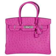 HERMÈS Rose Pourpre Straußenleder Birkin 30cm Retoure