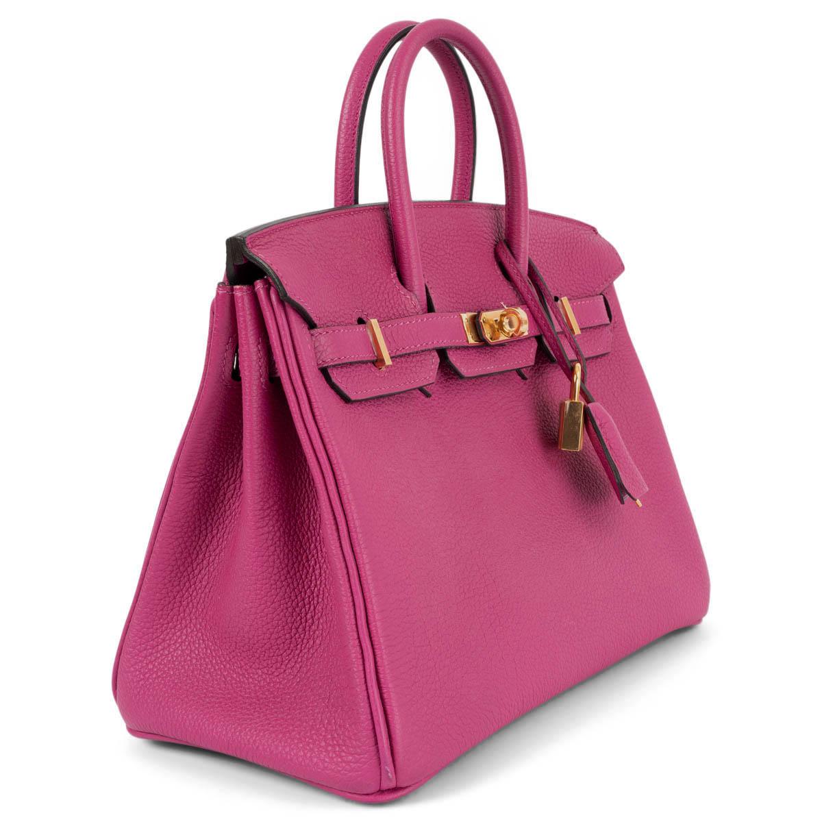 HERMES Rose Pourpre pink Togo leather BIRKIN 25 Bag w Gold In Excellent Condition In Zürich, CH