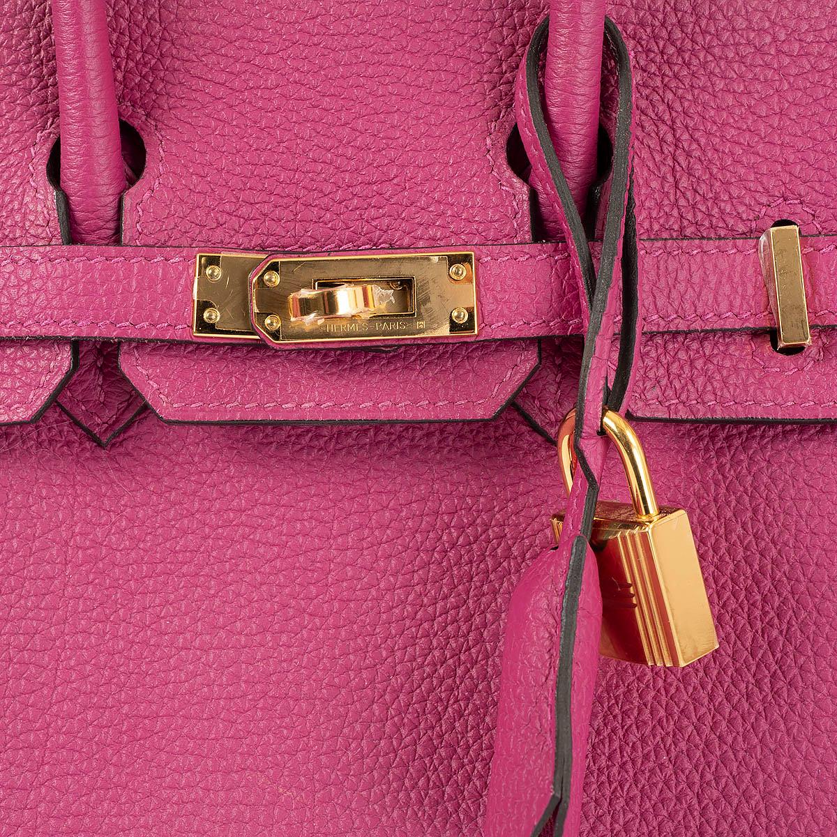 HERMES Rose Pourpre pink Togo leather BIRKIN 25 Bag w Gold 3