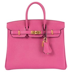 HERMES Rose Pourpre pink Togo leather BIRKIN 25 Bag w Gold