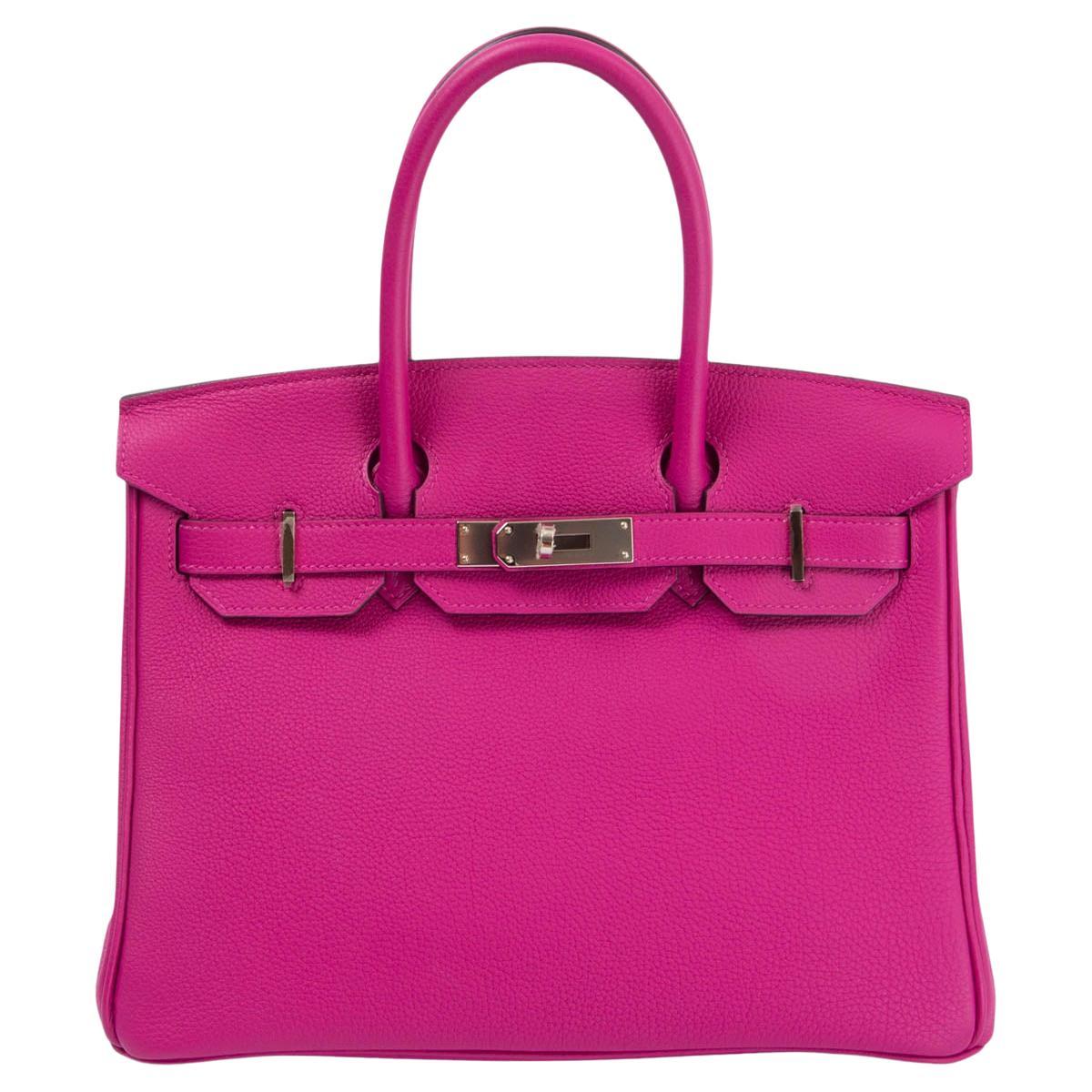 HERMES Rose Pourpre pink Togo leather BIRKIN 30 Bag Palladium RARE For Sale