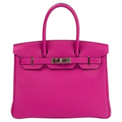HERMES Rose Pourpre pink Togo leather BIRKIN 30 Bag Palladium RARE