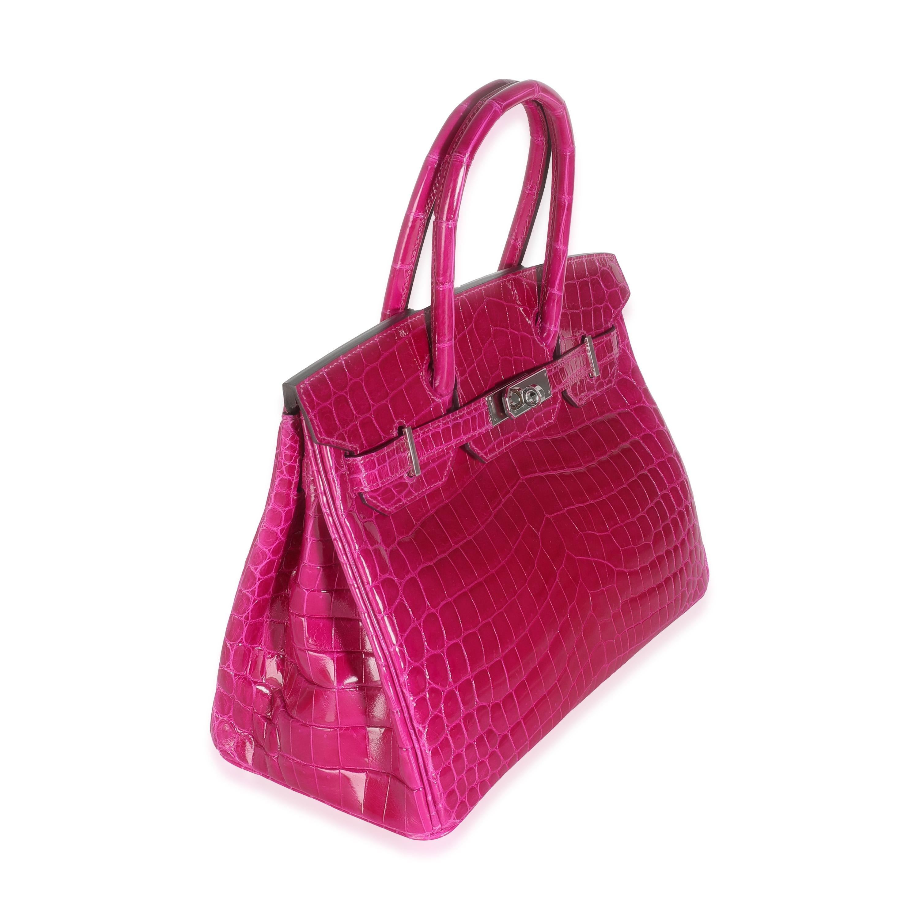 Rouge Hermès Rose Pourpre Shiny Niloticus Birkin 30 PHW en vente