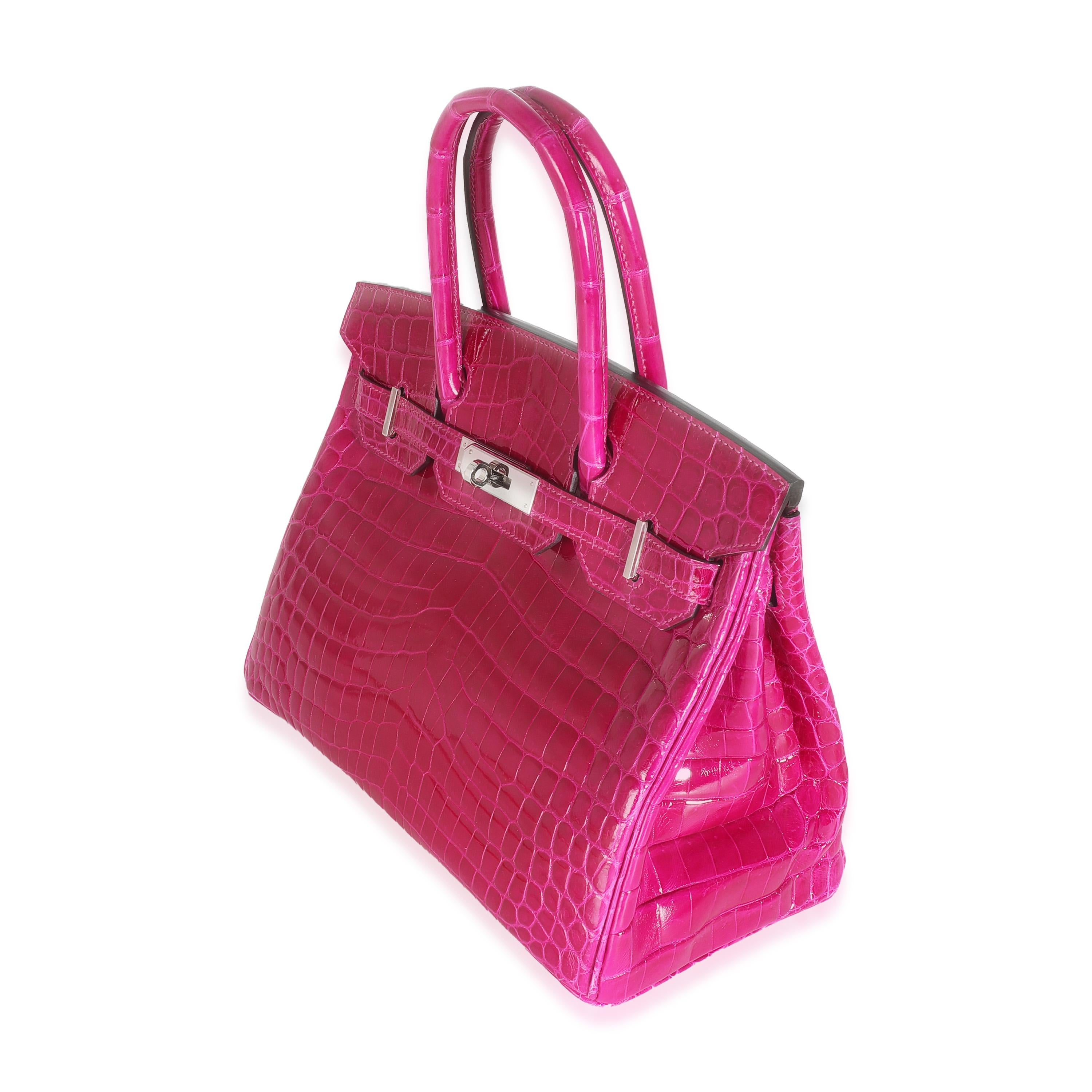 Hermès Rose Pourpre Shiny Niloticus Birkin 30 PHW Excellent état - En vente à New York, NY