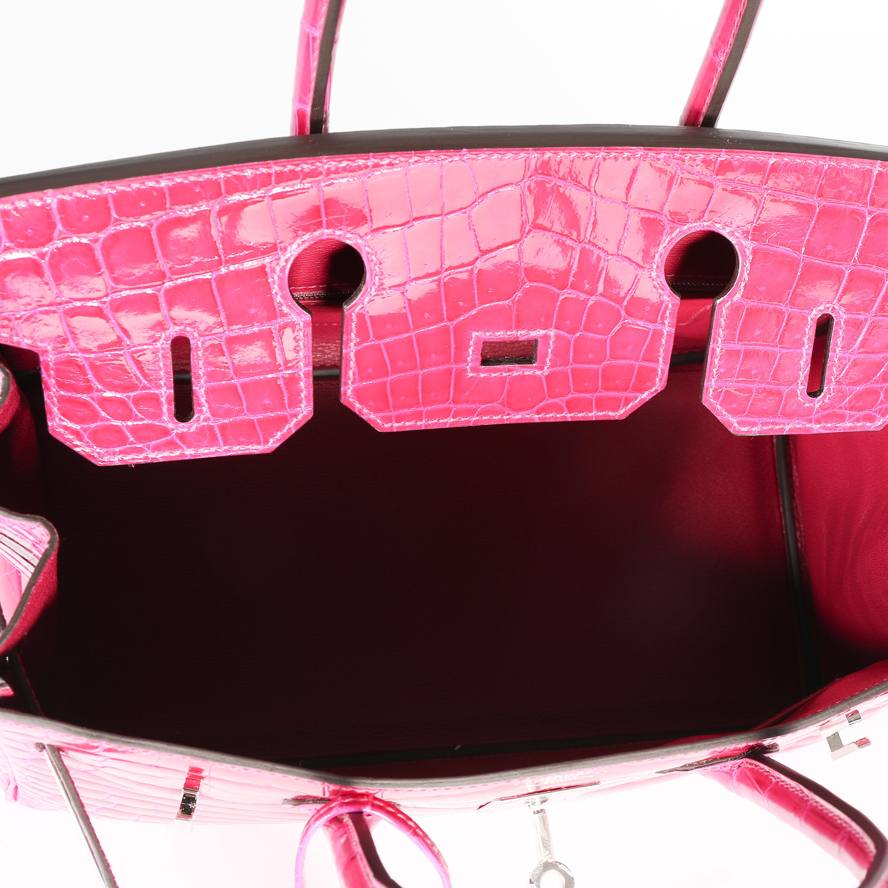 Hermès Rose Pourpre Shiny Niloticus Birkin 30 PHW en vente 1