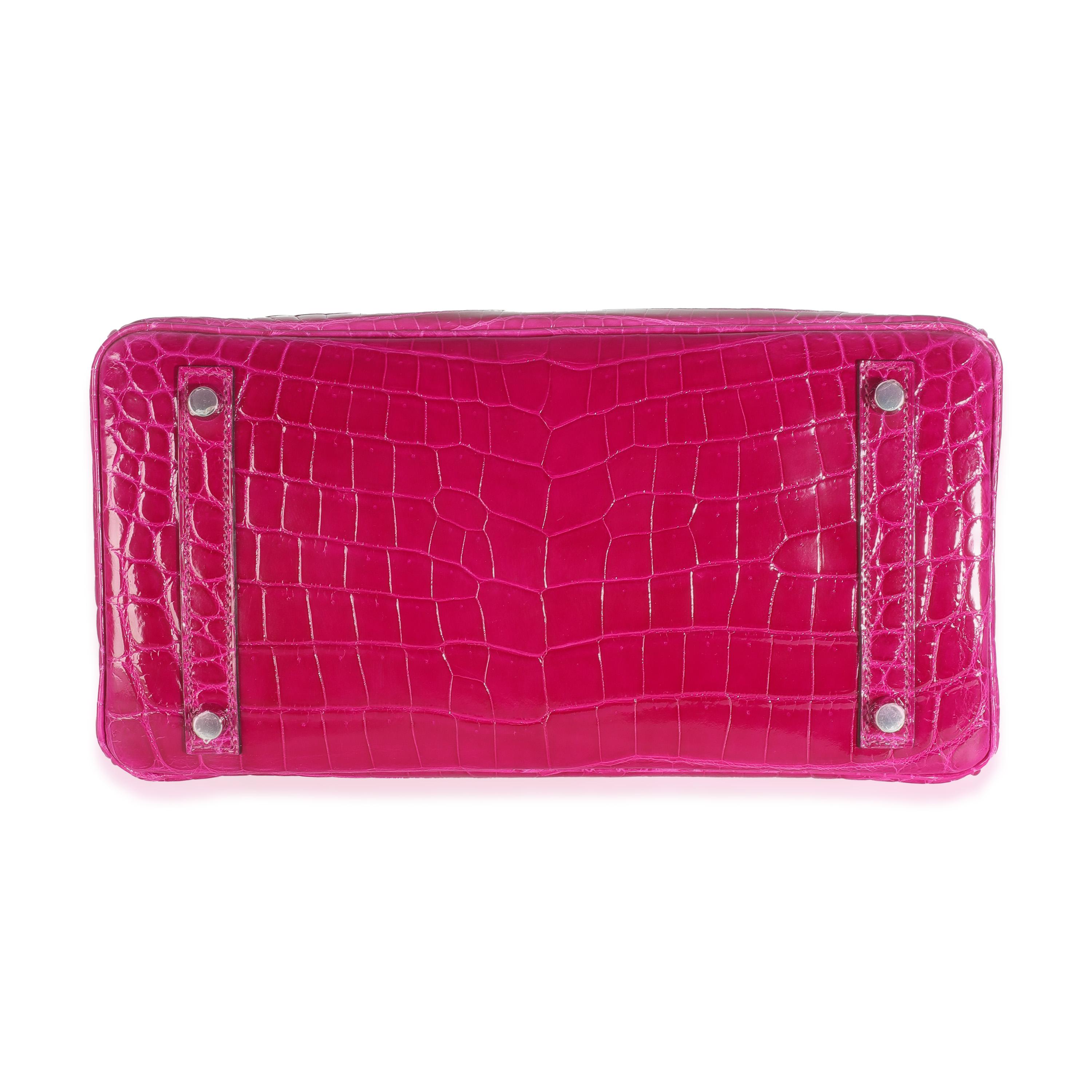 Hermès Rose Pourpre Shiny Niloticus Birkin 30 PHW en vente 3