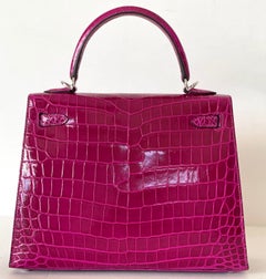 Hermès Rose Pourpre Shiny Niloticus Crocodile Sellier Kelly 25cm