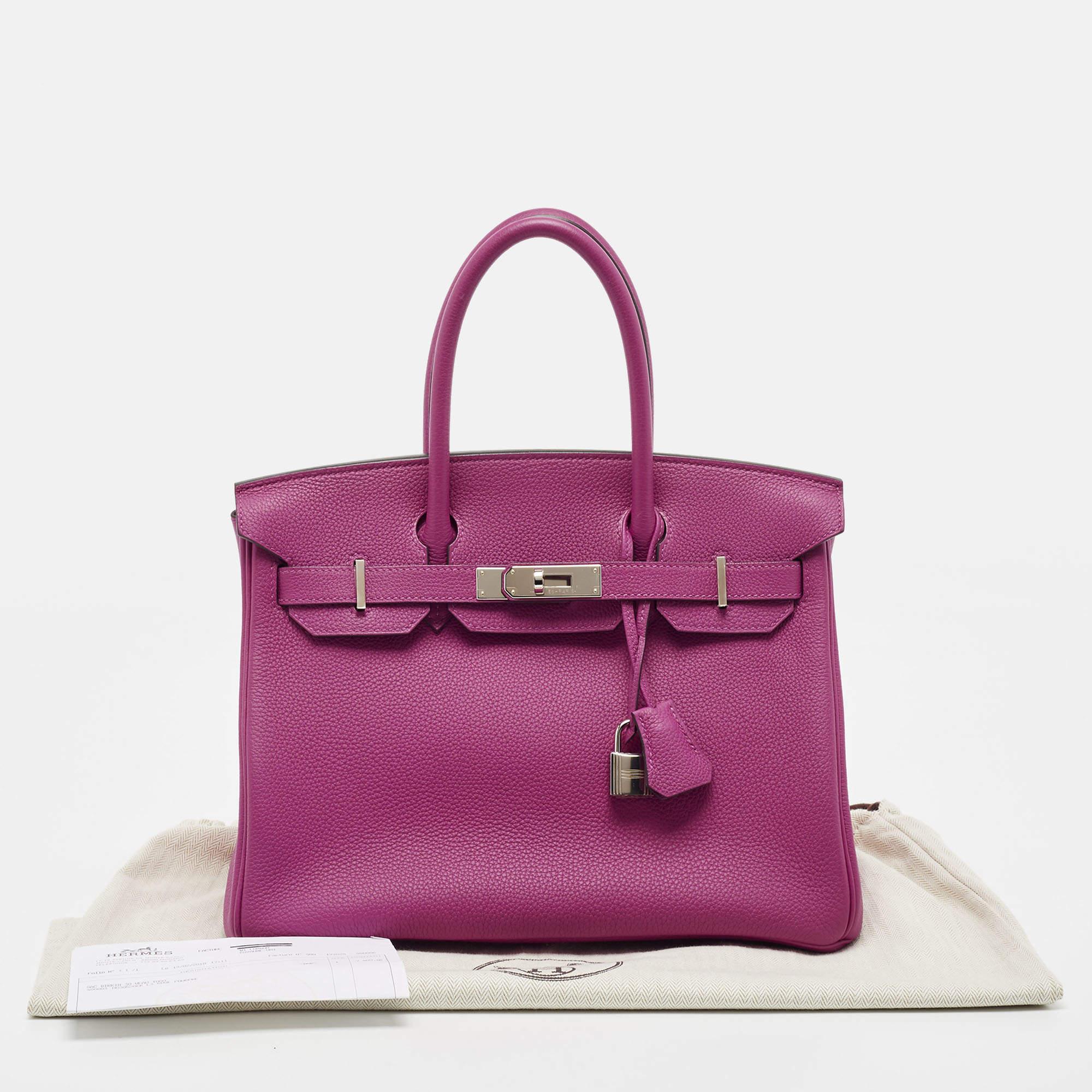 Hermès Rose Pourpre Togo Leather Palladium Finish Birkin 30 Bag 12