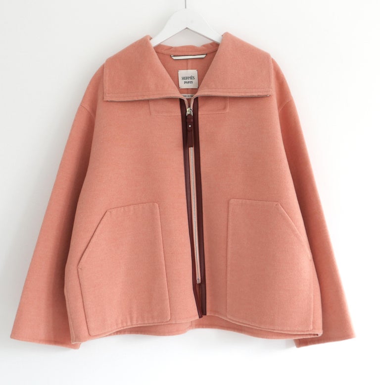 Hermes Rose Quartz Double Faced Cashmere Cape Fit Jacket For Sale