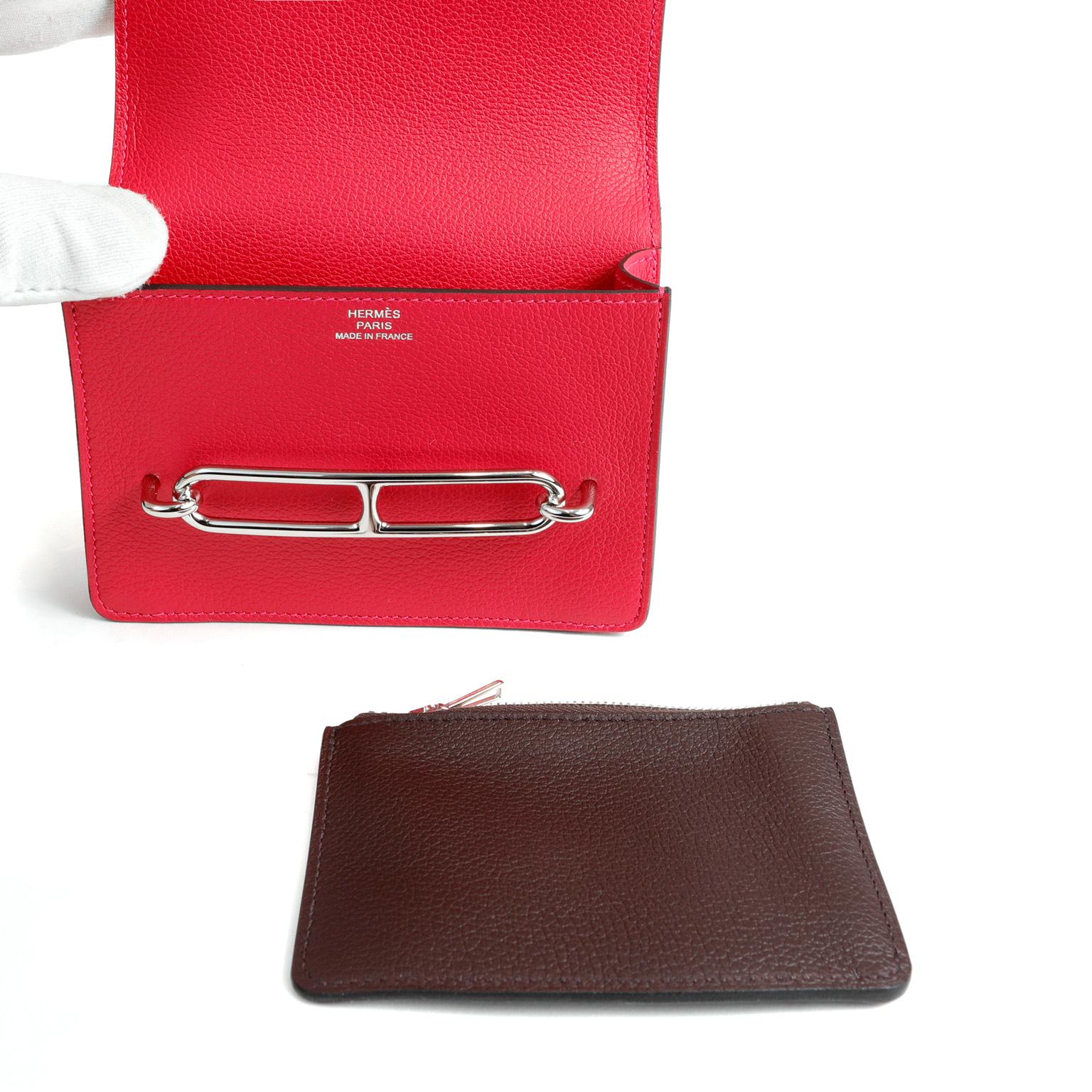 Rouge Hermès Rose Red Evercolor  Sac de ceinture Roulis en vente