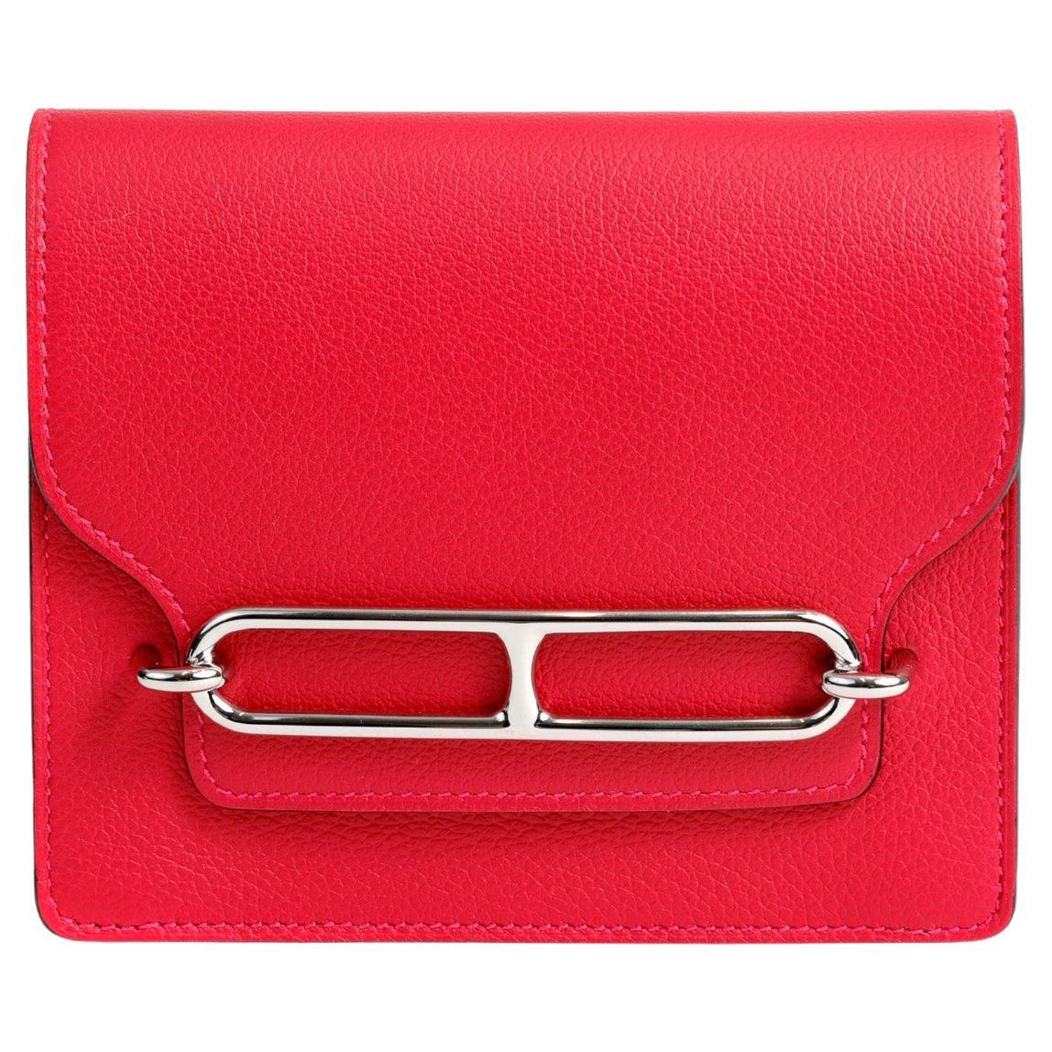 Hermes GHW Roulis Slim Wallet Evercolor Leather Rouge H Red