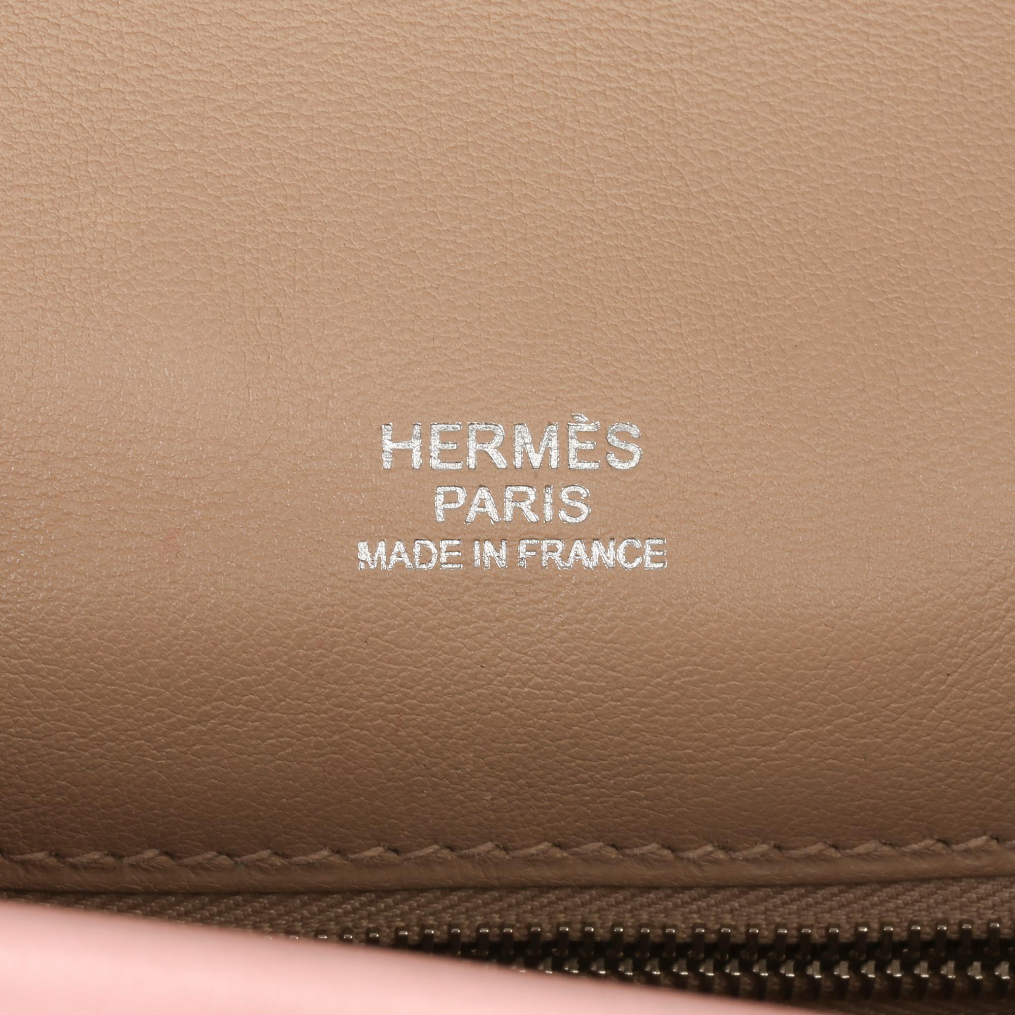 Hermès Rose Sakura & Argile Perforated Swift Leather Berline 21cm  4