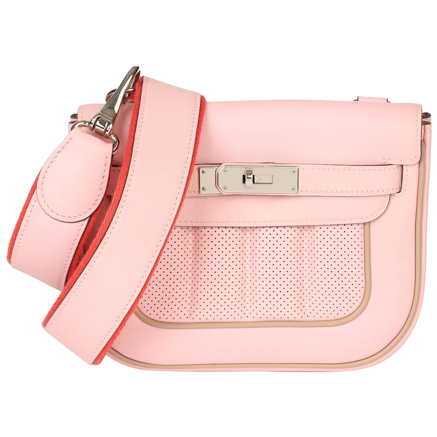 Hermès Rose Sakura and Argile Perforated Swift Leather Berline