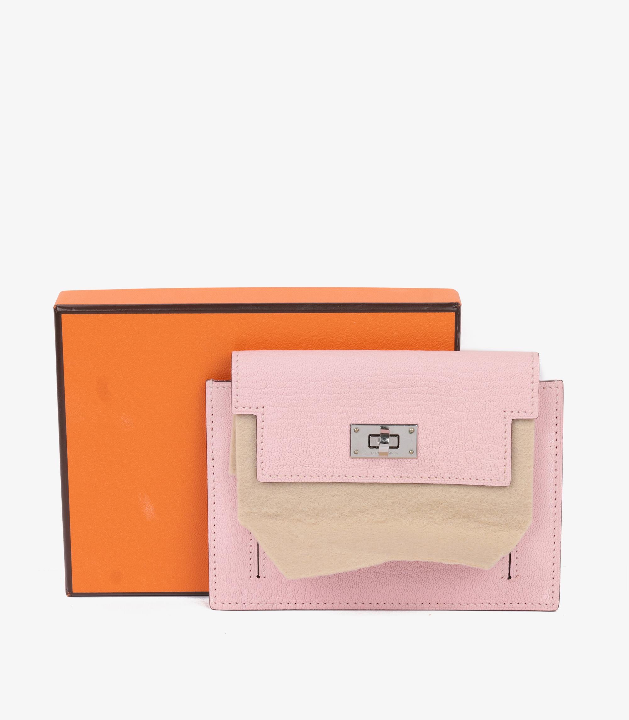 Hermès Rose Sakura Chèvre Mysore Kelly Pocket Compact Wallet 1