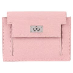 Hermès Rose Sakura Chèvre Mysore Kelly Pocket Compact Wallet