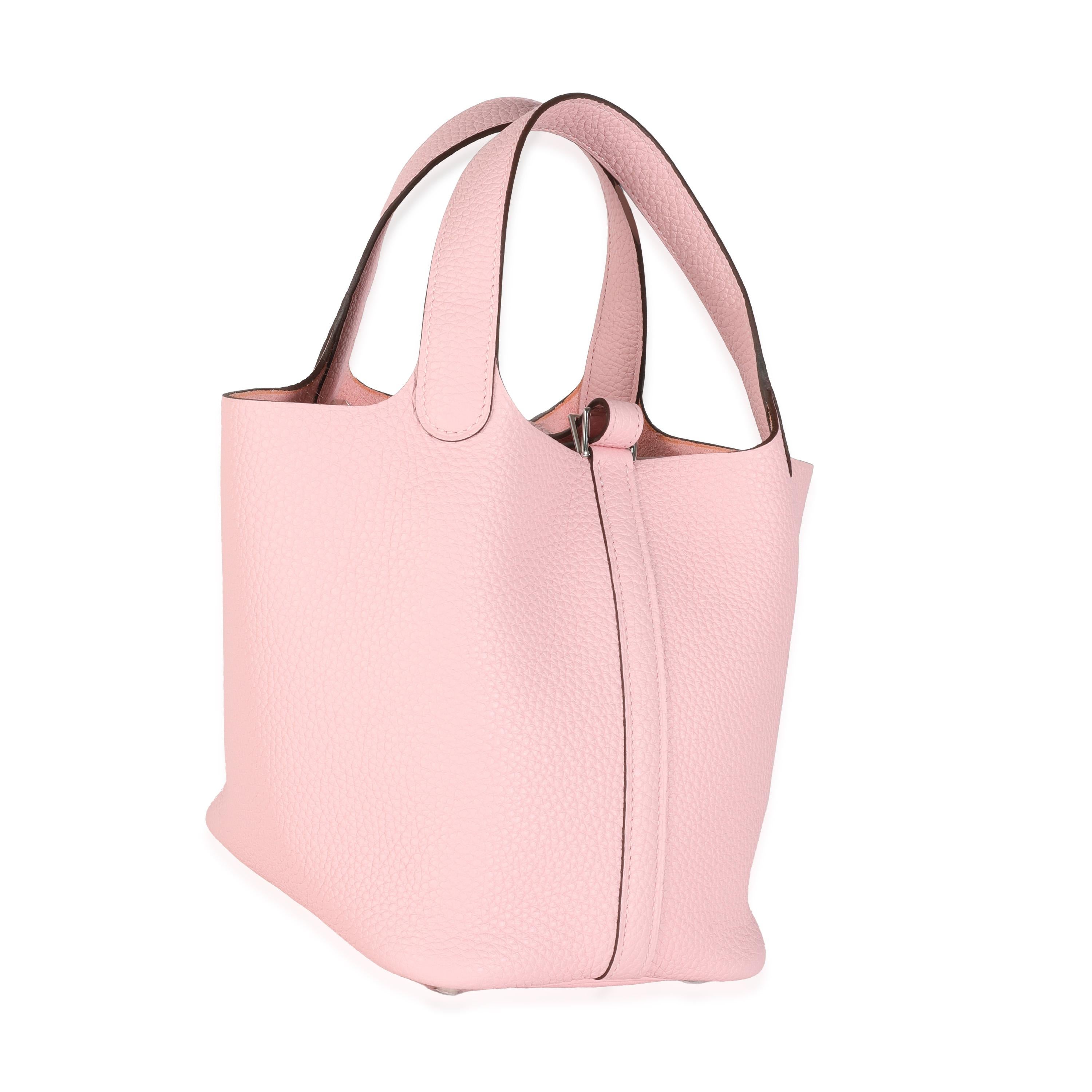 Hermès Rose Sakura Clemence Picotin Lock 18 PHW In Excellent Condition In New York, NY
