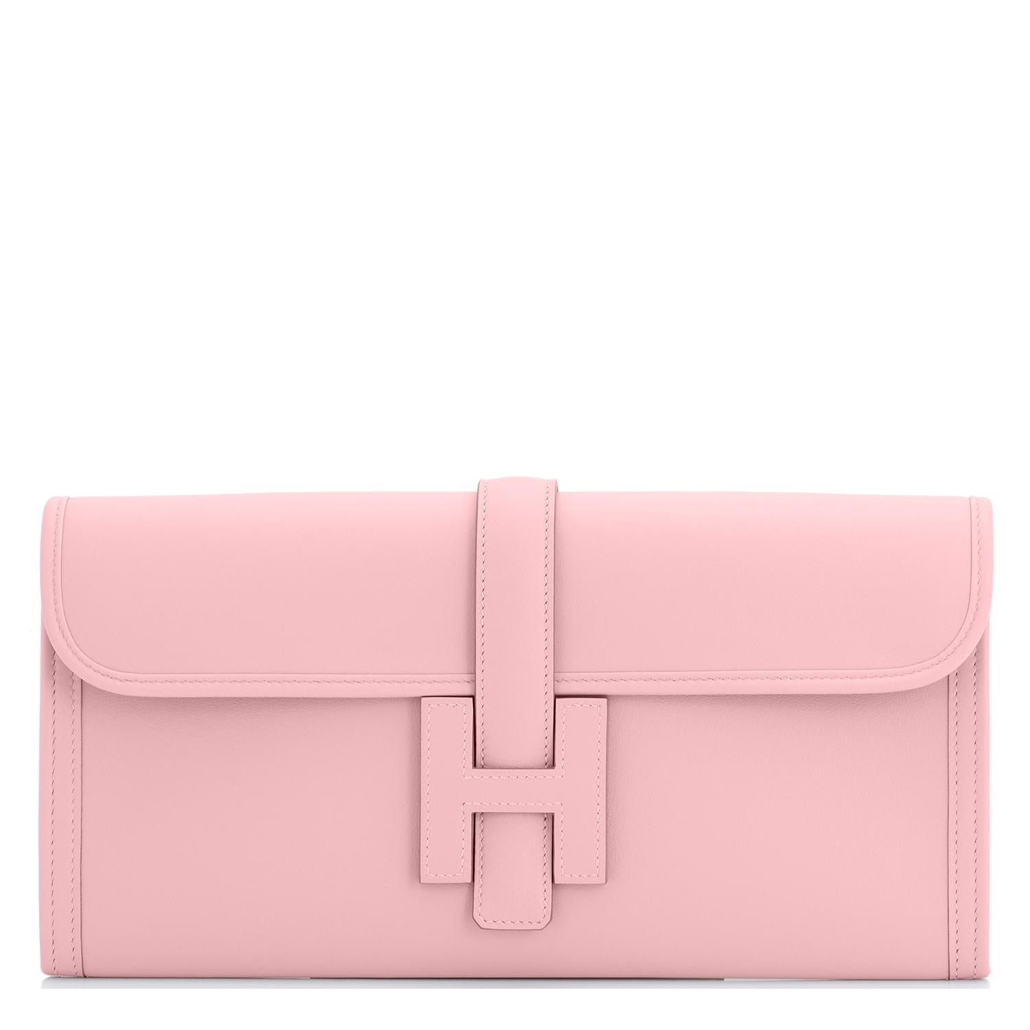 Hermes Rose Sakura Jige Elan Clutch Bag Pochette Pink 29cm NEW For Sale ...