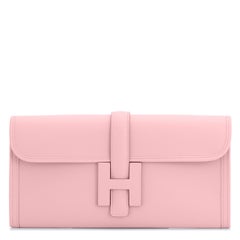 Hermes Rose Sakura Jige Elan Clutch Bag Pochette Pink 29cm NEW