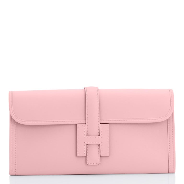 shield Through Precious Hermes Rose Sakura Jige Elan Clutch Bag Pochette Pink 29cm NEW For Sale at  1stDibs